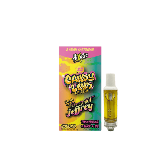 Trap'd Out Jeffrey 2G Cartridge featuring the brand's logo and design on a clear vape cartridge.