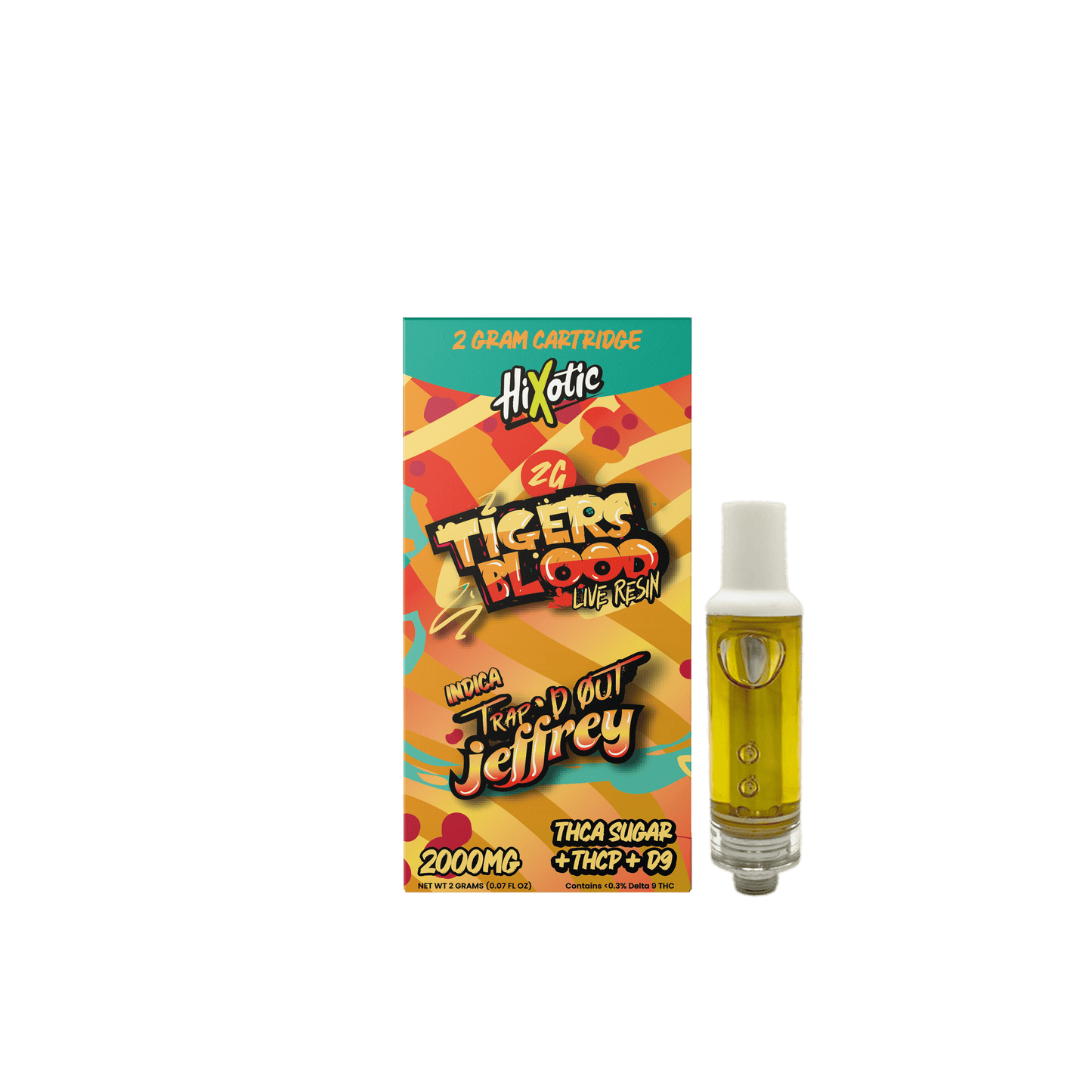 Trap'd Out Jeffrey 2G Cartridge showing a sleek cannabis cartridge with the Trap'd Out Jeffrey branding on the packaging.