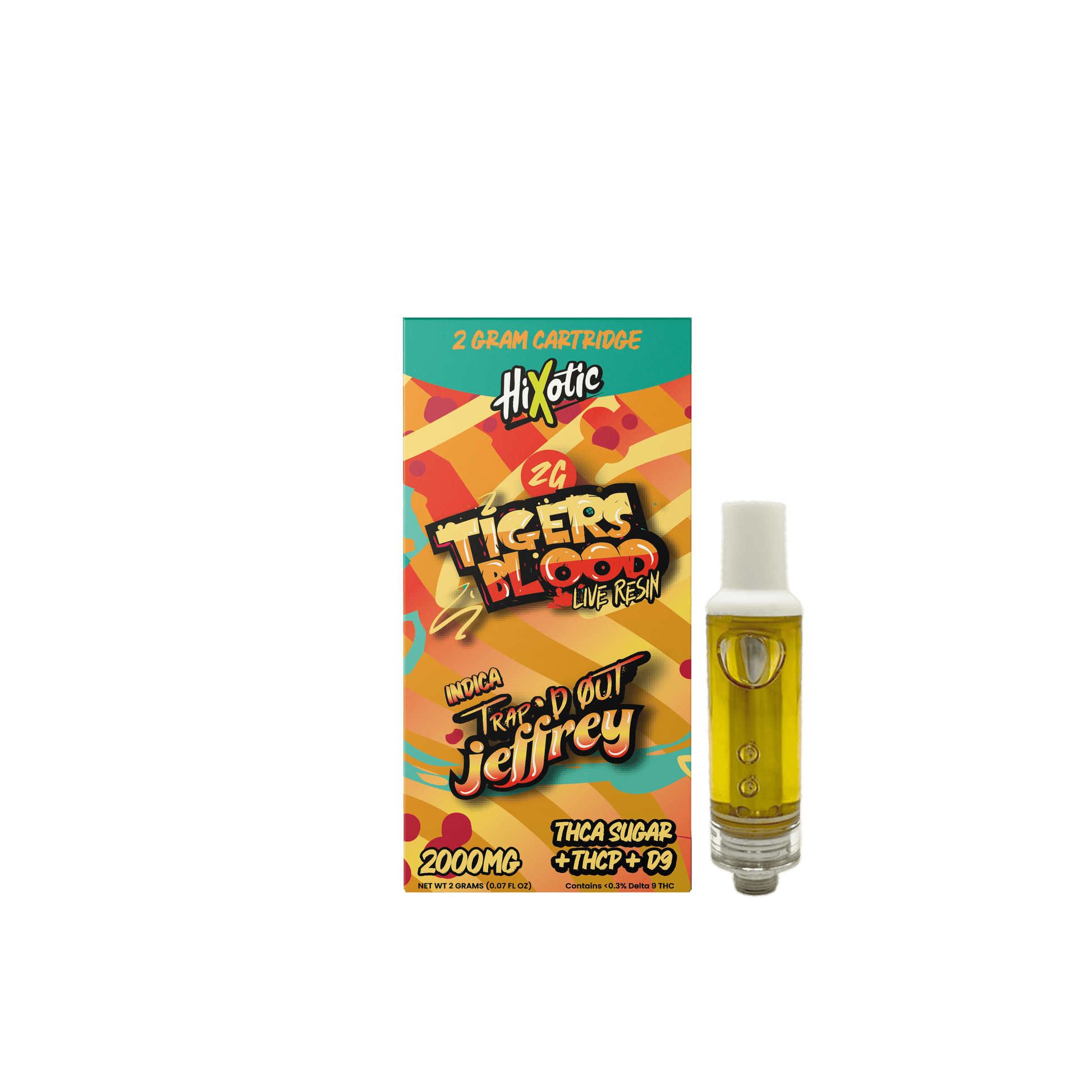 Trap'd Out Jeffrey 2G Cartridge showing a sleek cannabis cartridge with the Trap'd Out Jeffrey branding on the packaging.