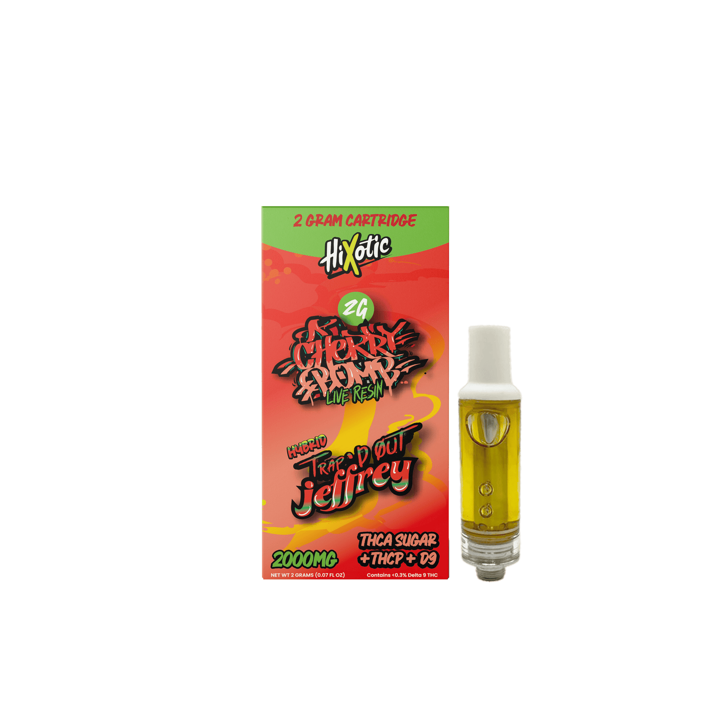 Trap'd Out Jeffrey 2G cartridge featuring a sleek design, showcasing the brand label and transparent casing.