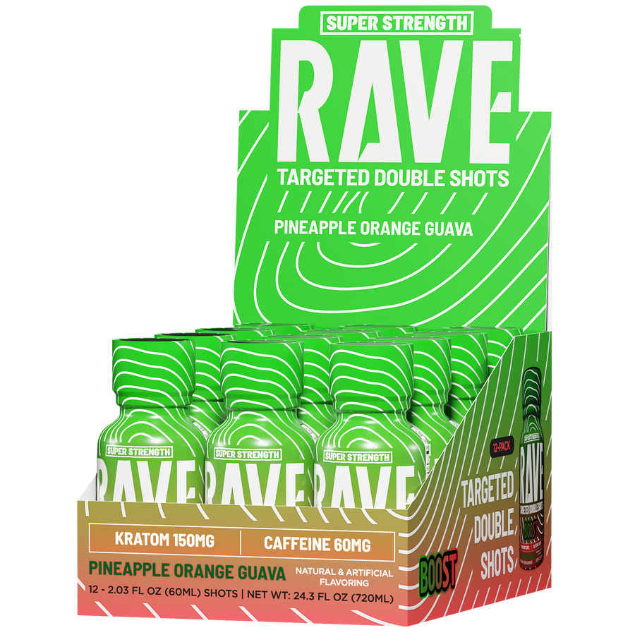 Targeted Rave 2oz Kratom Shots — 12-Piece Display
