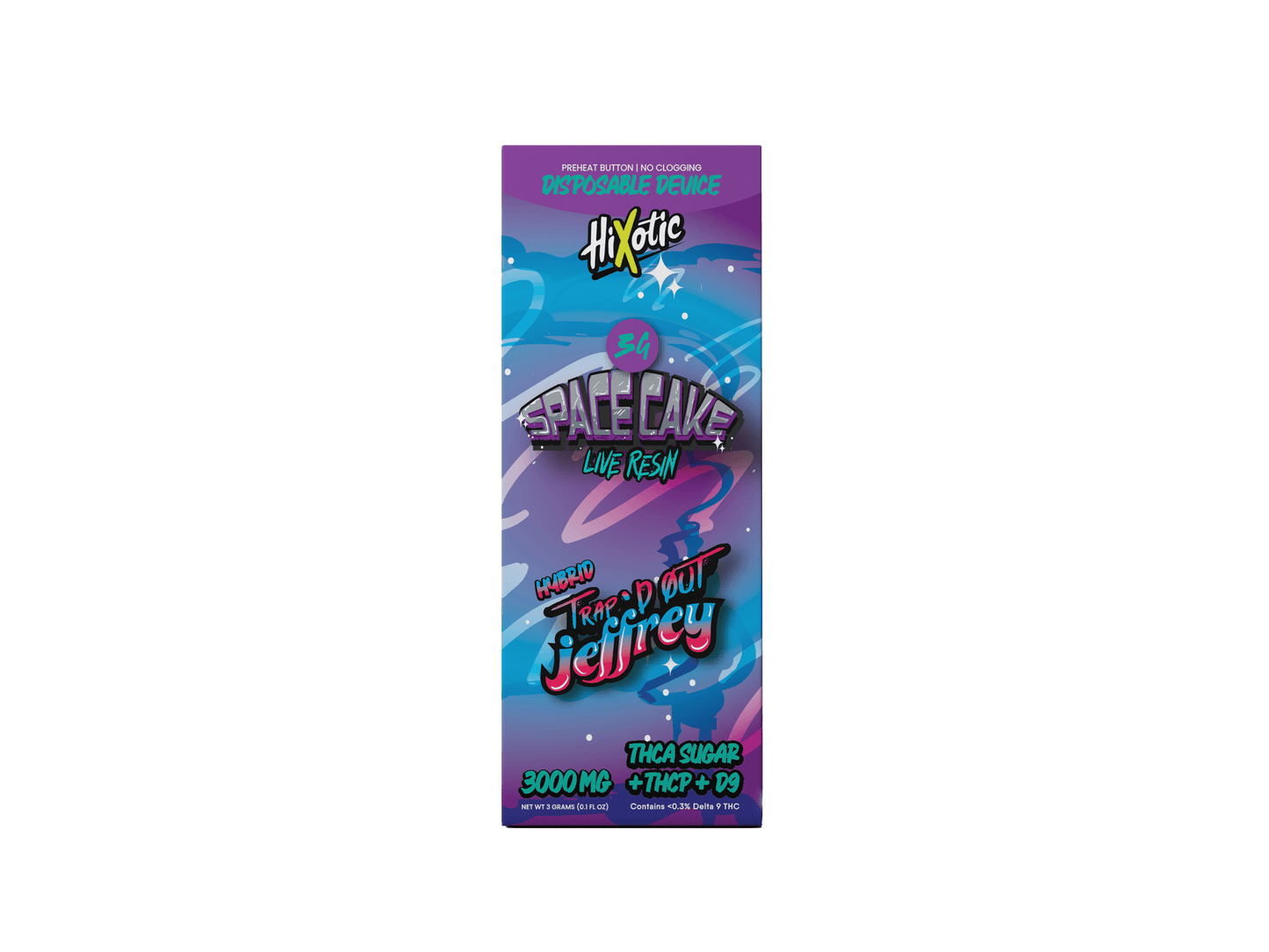 Trap'd Out Jeffrey 3G Disposable vape device with colorful vector design and compact shape, designed for discreet vaping.