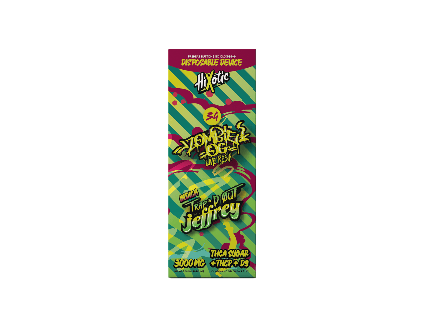 Trap'd Out Jeffrey 3G Disposable vape device with colorful vector design, compact and portable for on-the-go use