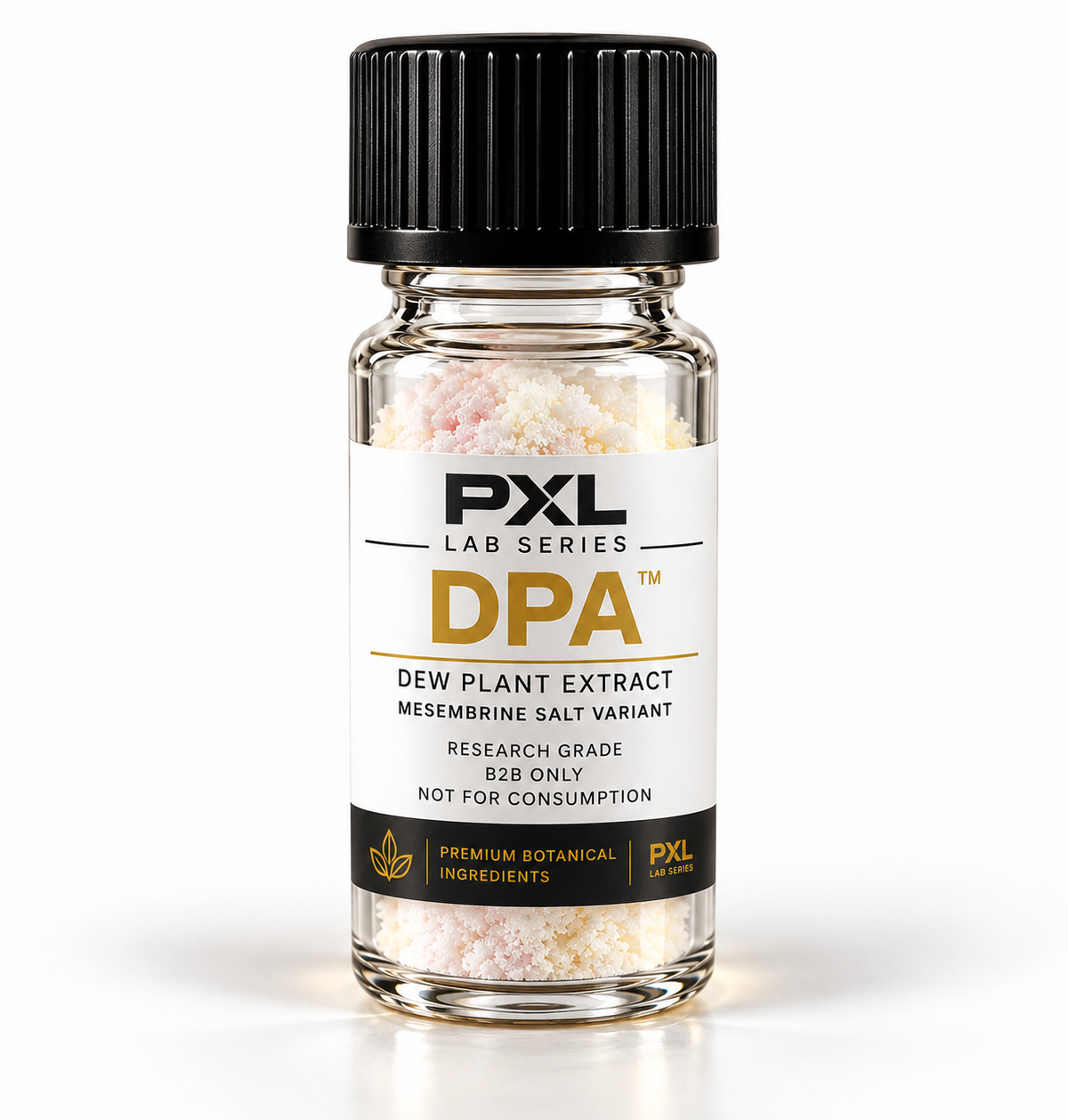 Conceptual DPA botanical alkaloid salt powder vial
