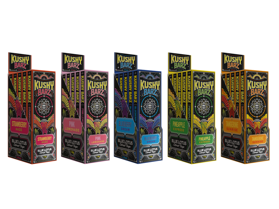 Kushy Barz five-count display render