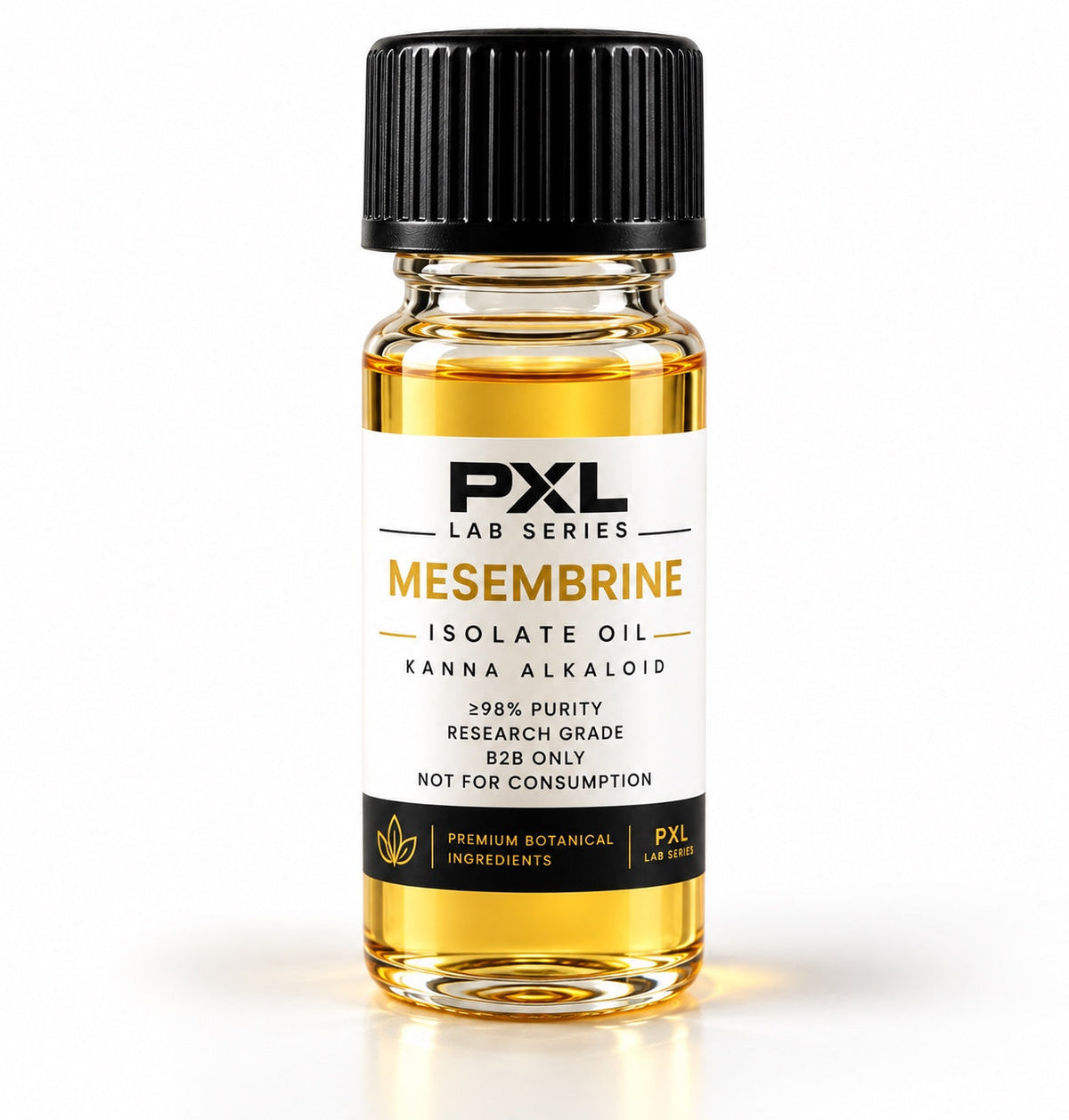 Conceptual product artwork of Mesembrine Isolate Oil; purity claim on label is unverified