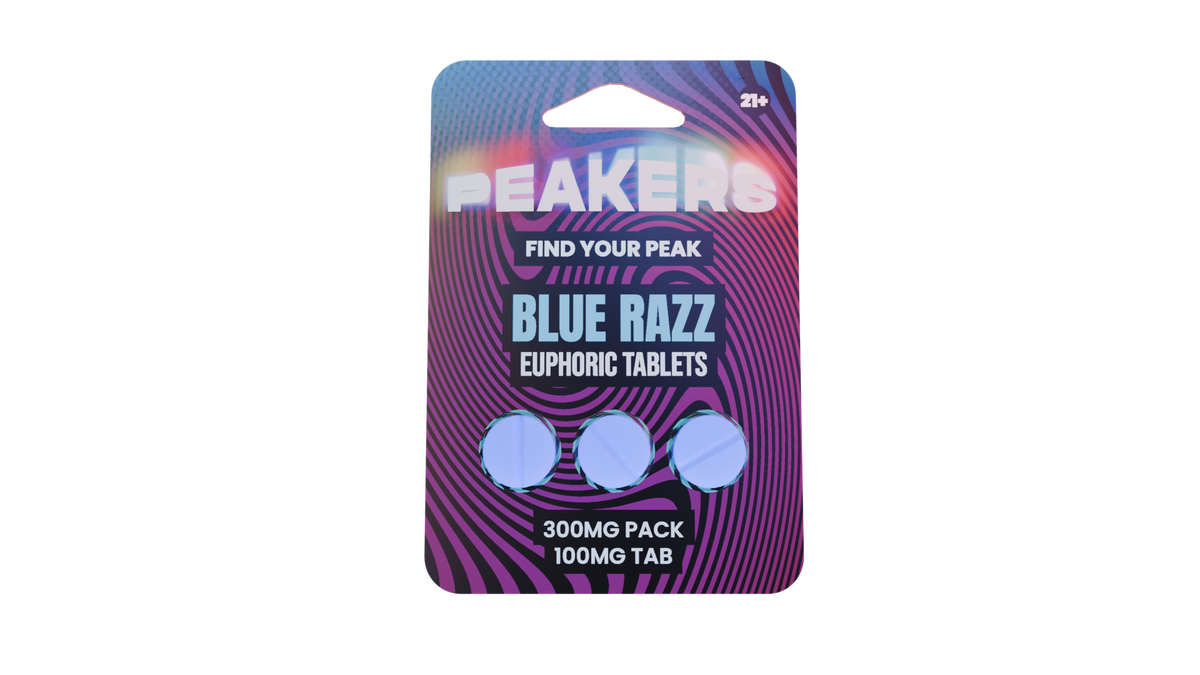 Peakers Blue Razz 3-tablet retail pack; sold as a 10-pack display