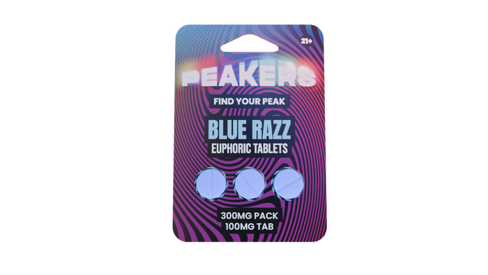 Peakers Blue Razz 3-tablet retail pack; sold as a 10-pack display