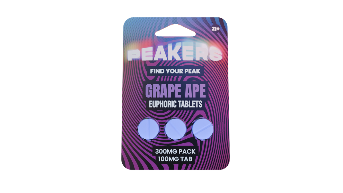 Peakers Grape Ape 3-tablet retail pack; sold as a 10-pack display