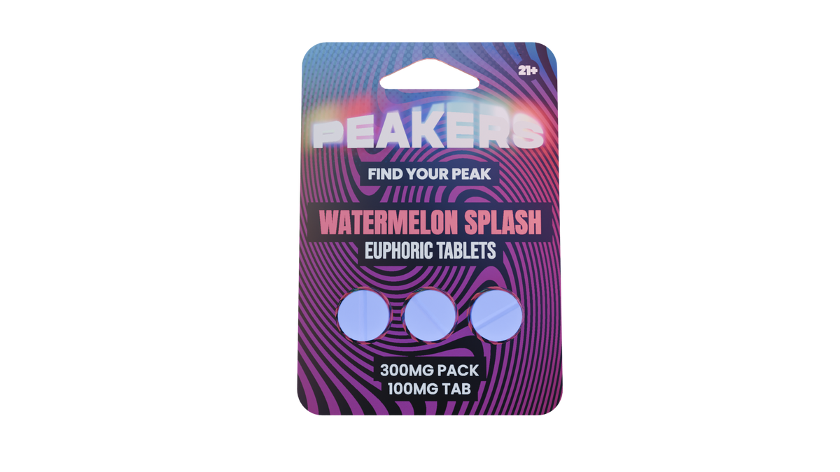 Peakers Watermelon Splash 3-tablet retail pack; sold as a 10-pack display