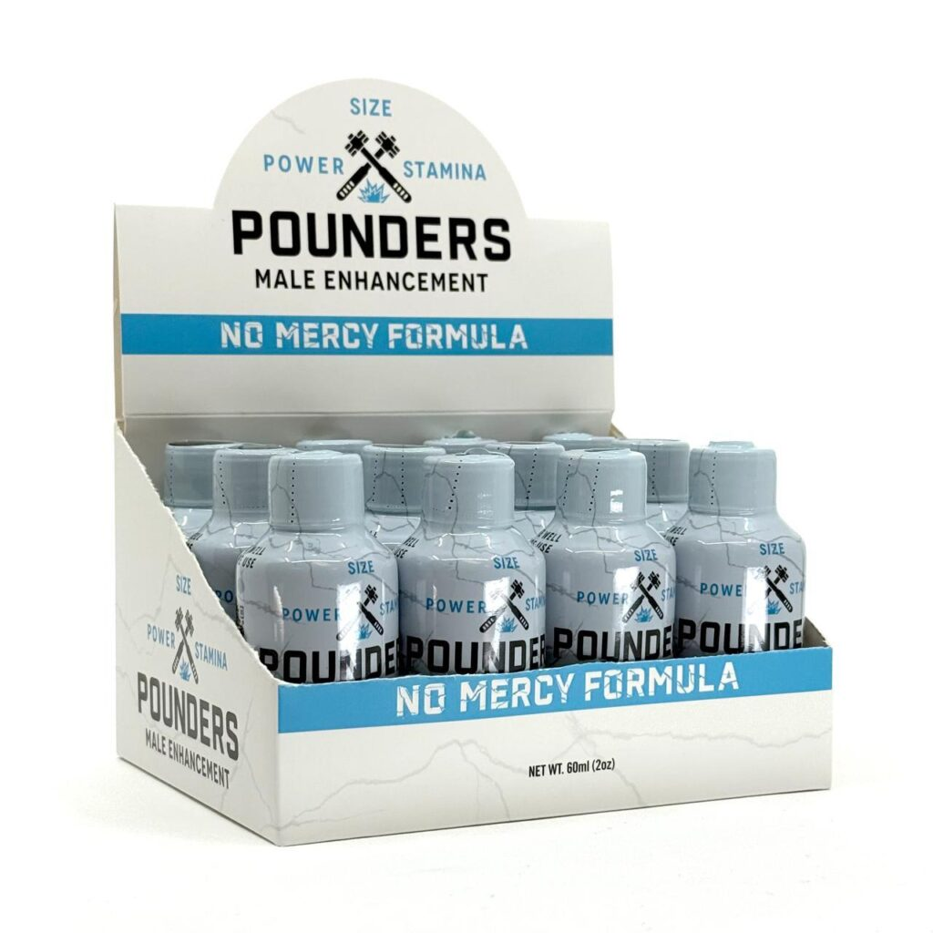 Pounders No Mercy Formula liquid shot 12-bottle counter display