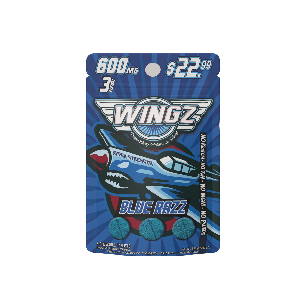 WINGZ BlueRazz 600mg botanical blend 3-tablet pack