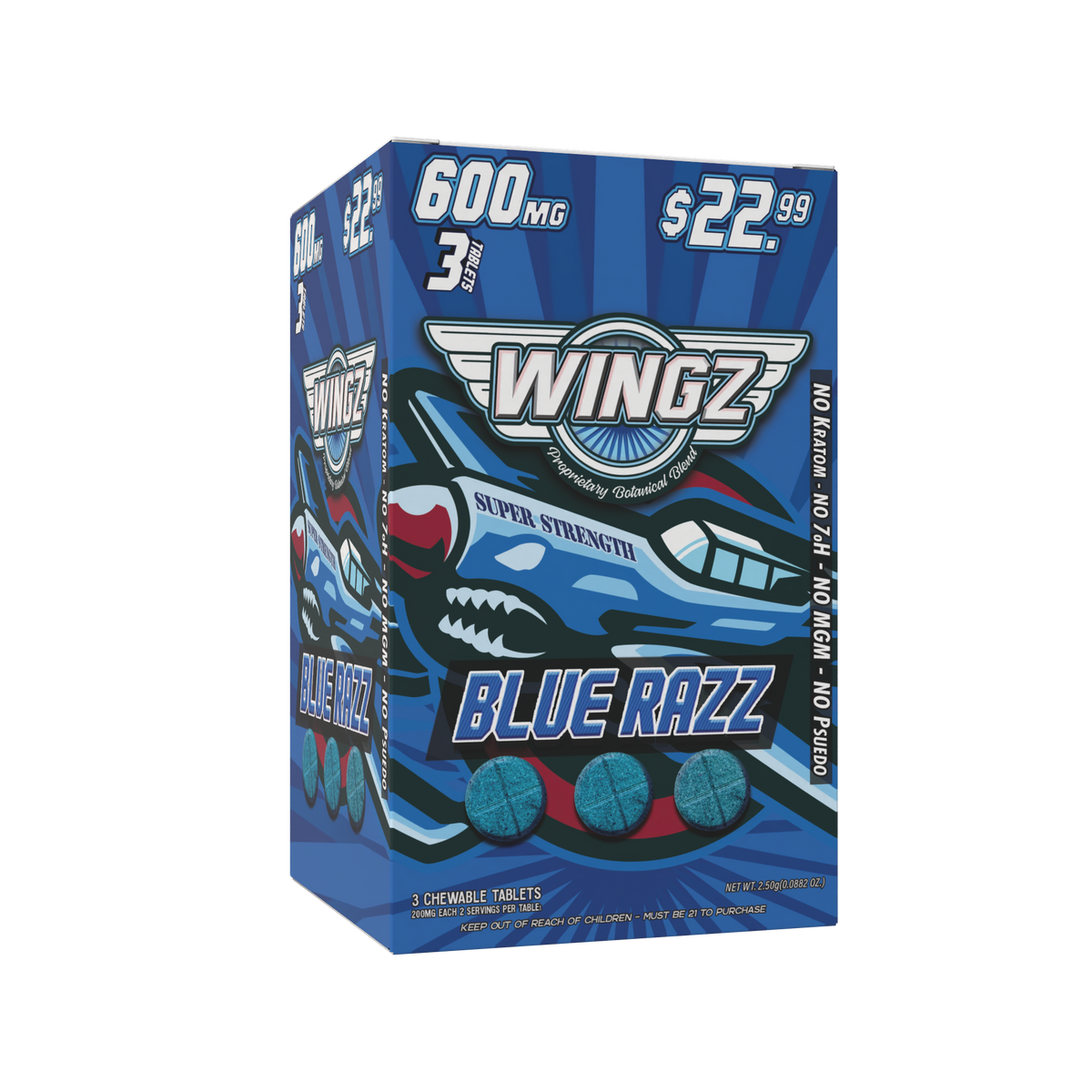 WINGZ BlueRazz 600mg botanical blend 3-tablet 10-count display