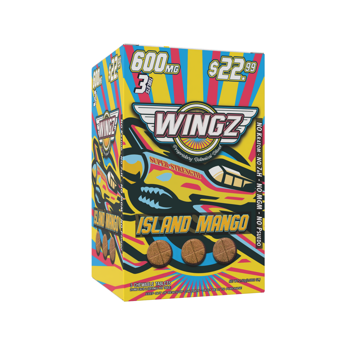 WINGZ IslandMango 600mg botanical blend 3-tablet 10-count display