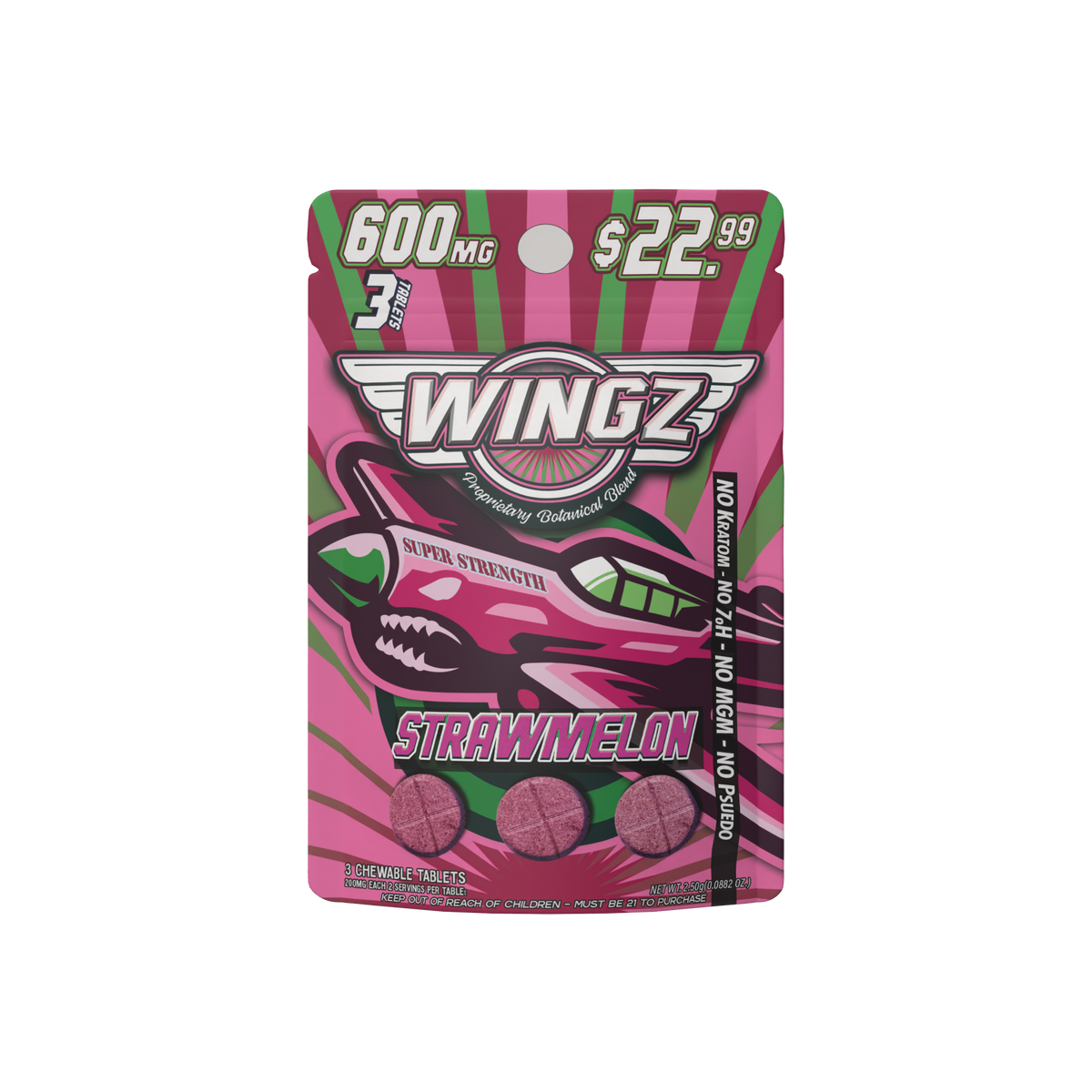 WINGZ Strawmelon 600mg botanical blend 3-tablet pack