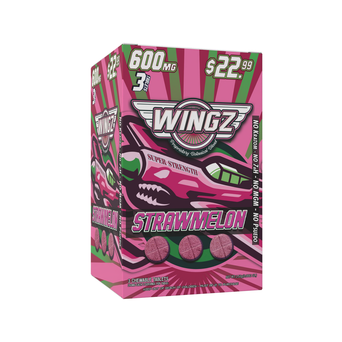 WINGZ Strawmelon 600mg botanical blend 3-tablet 10-count display