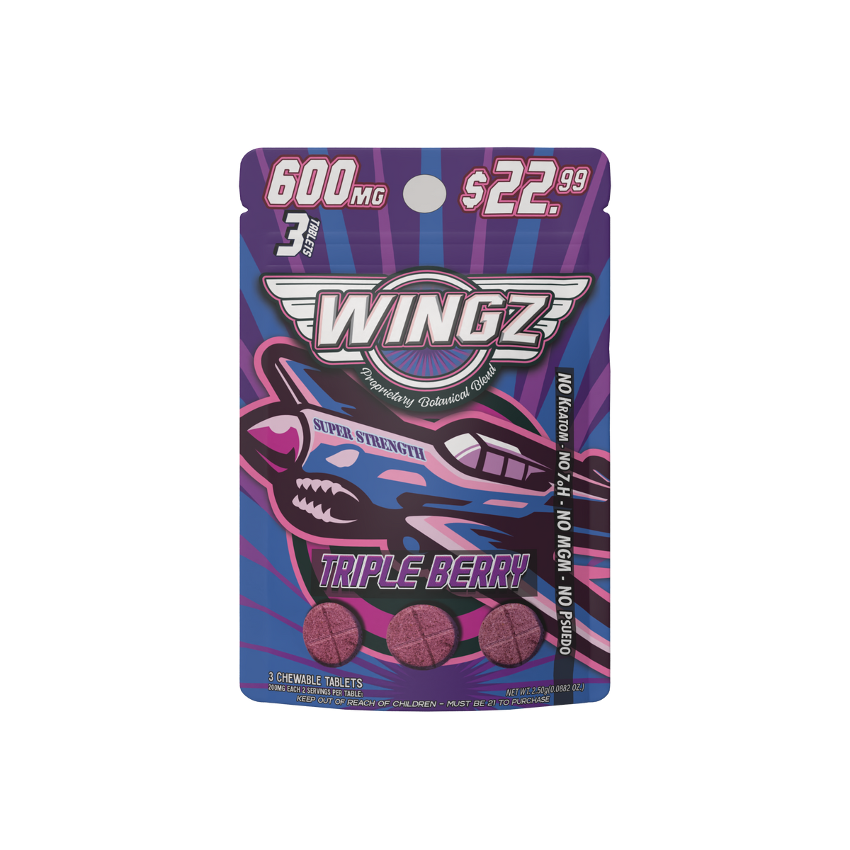 WINGZ TripleBerry 600mg botanical blend 3-tablet pack