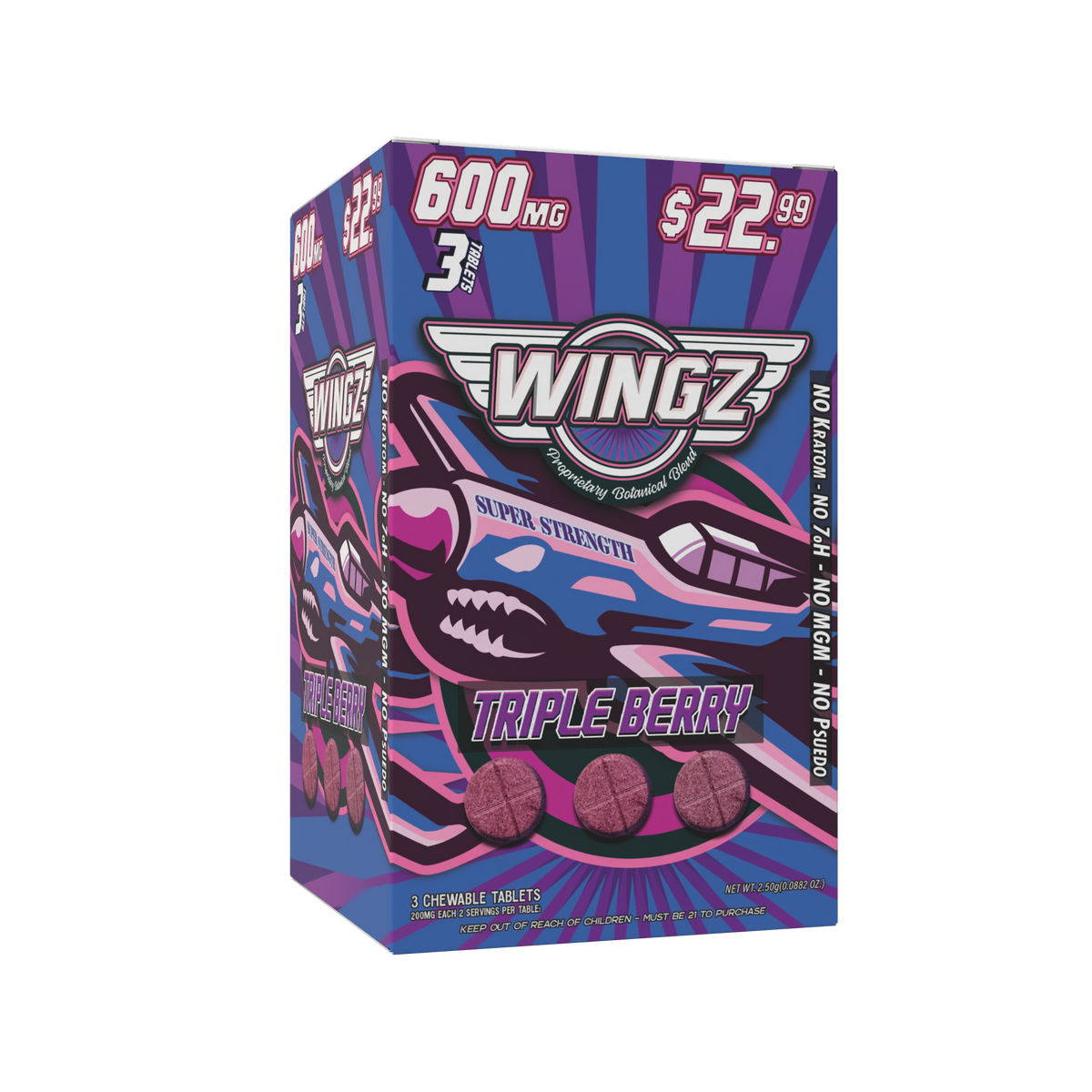 WINGZ TripleBerry 600mg botanical blend 3-tablet 10-count display